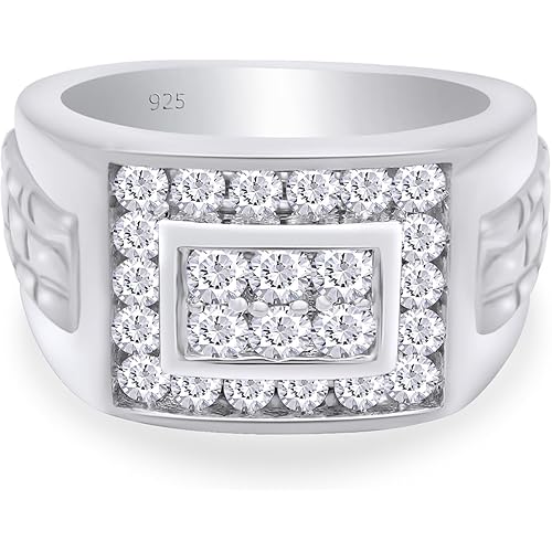 1.00 Carat (ctw) Lab Created Moissanite & Lab Grown Diamond Cluster Nugget Men's Wedding Band Ring In 14K Gold Plated 925 Sterling Silver Jewelry (1 Cttw)