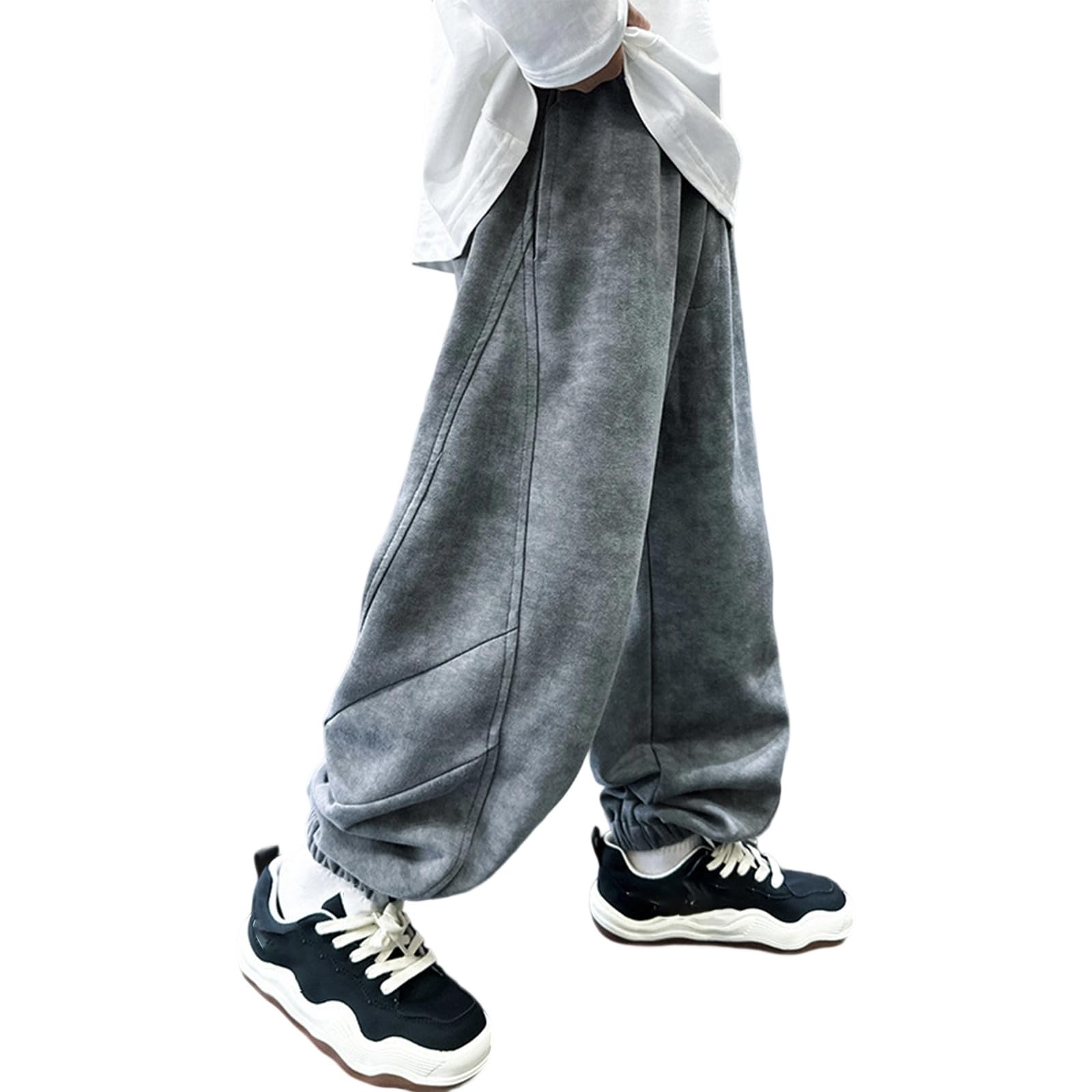 Generico Pantaloni Tuta Bambino 4-15 Anni Larghi Invernali Caldi Pile Pantaloni Felpati Cargo Ragazzo Sportivi Stretch con Tasche Pantalone Joggers Baggy Casual con Elastico in Vita Comodo Scuola