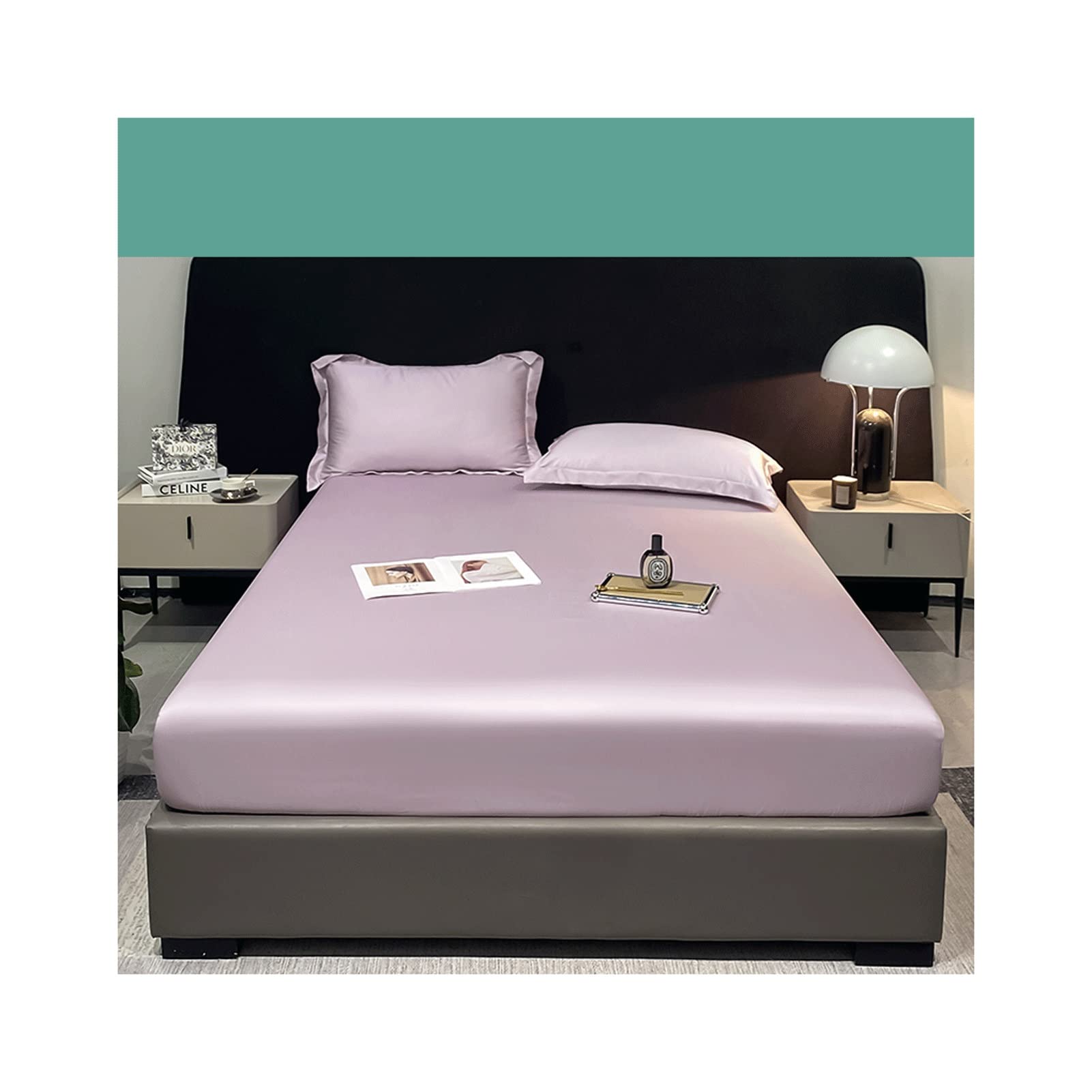 Drap-housse en satin 200x220 violet avec taies d'oreiller pour literie de grande taille