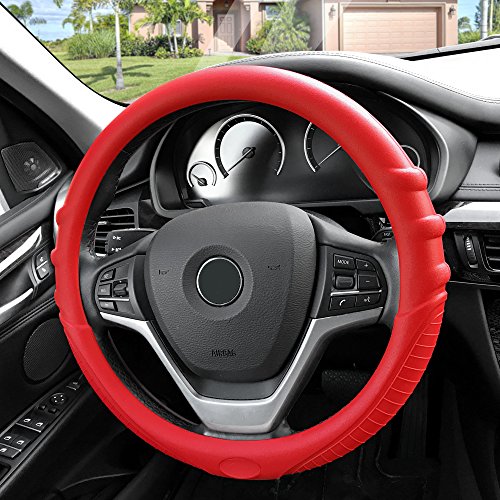 Fh Group Fh3003Red Universal Fit Silicone With Grip And Pattern Massaging Grip Red Steering Wheel Cover Fits Most Cars, Suvs, Trucks, And Vans #TOP2