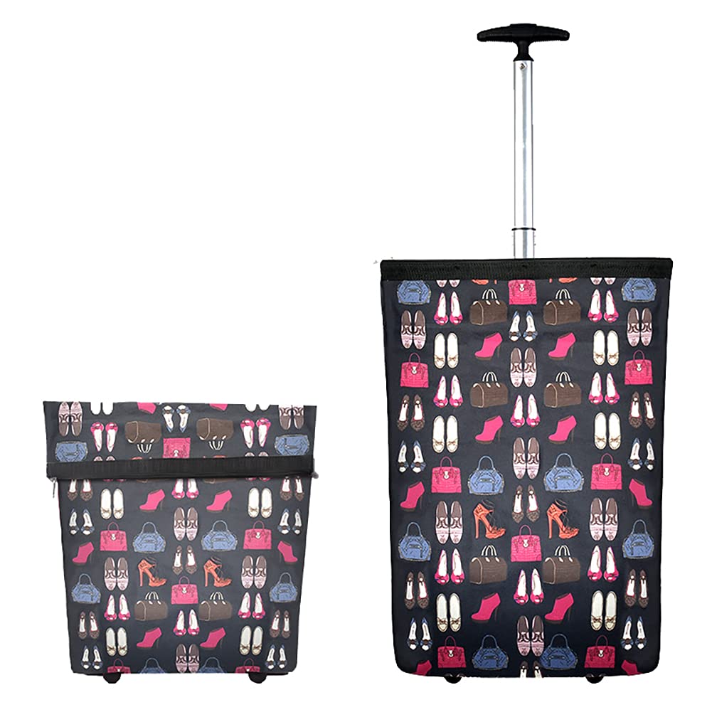SHOPPING TROLLEY Carro Compras Plegable Moda Bolso de la Carretilla sobre 2 Ruedas Aleación de Aluminio Mango en Forma de T Carrito Organizador Impermeable para supermercado Viaje Picnic 36L