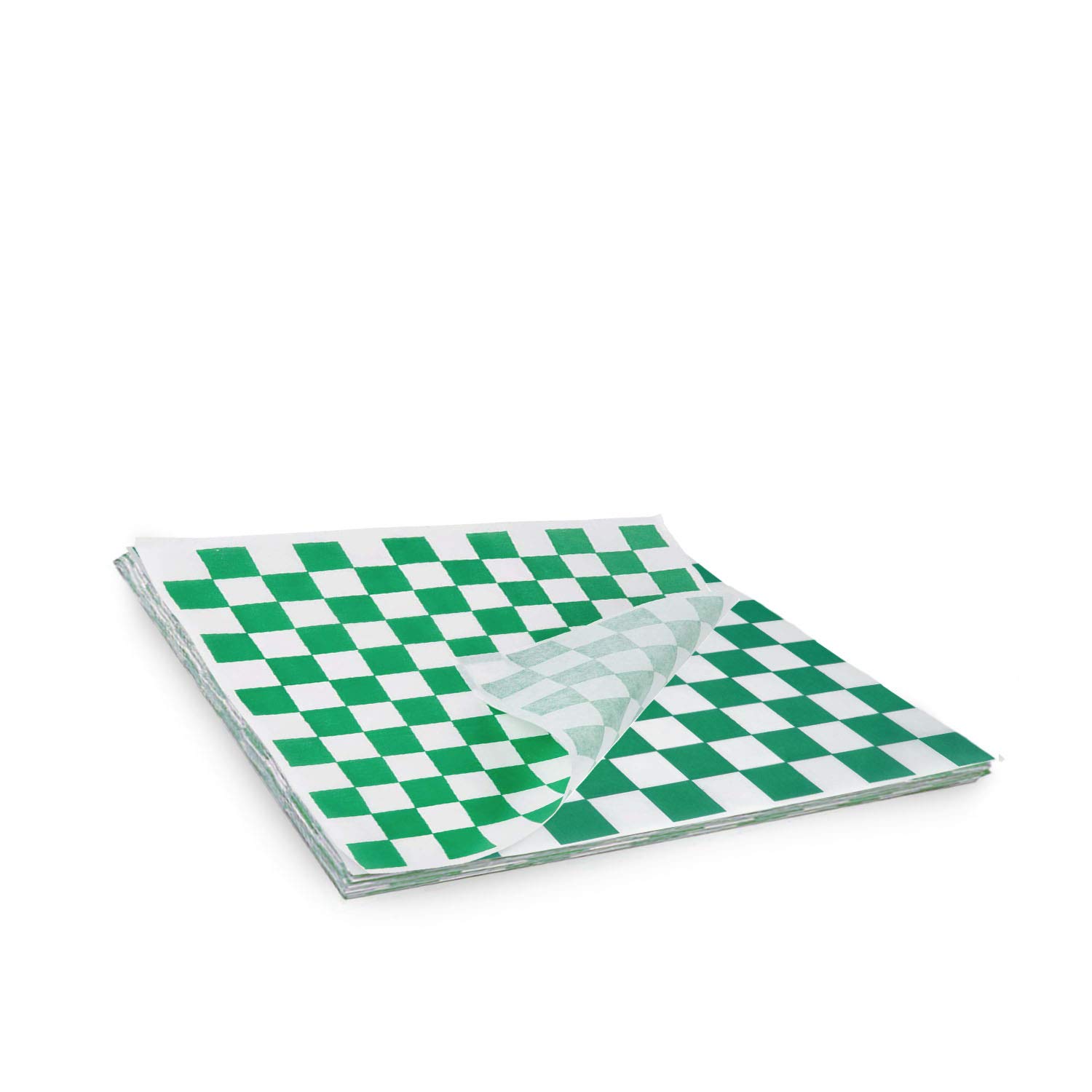 Oasis Supply Deli Paper Sheets Sandwich Wrap Paper - Food Wrapping Grease Resistant Checkered Basket Liners, 12" x 12" (Green Checkered, 100 Count)