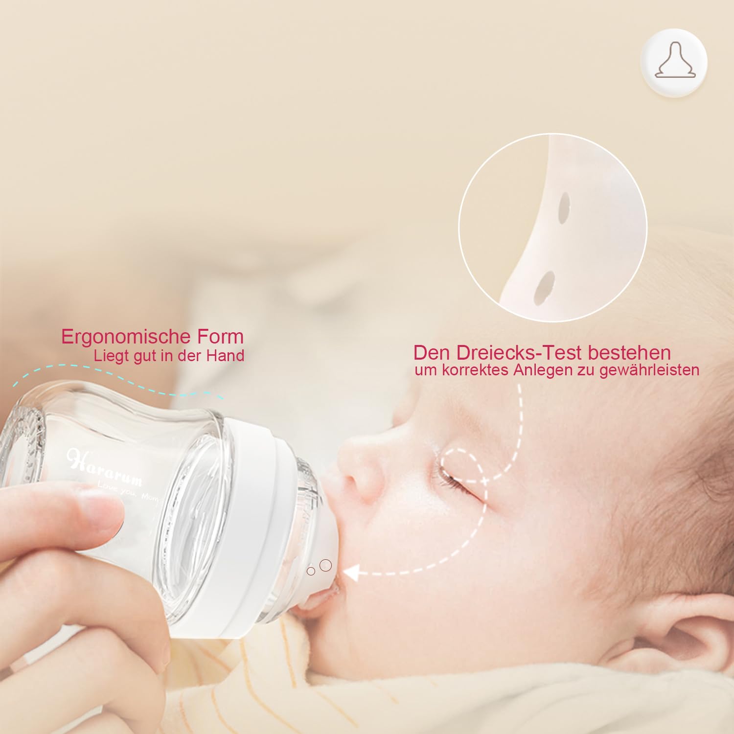 Babyflache aus Glas, Anti-Kolik Babyflaschen für Neugeborene, 0-6 Monate, mit Sauger Größe 1, Langsamer Fluss aus Silikon, 160ml, 2er Pack - Weiß