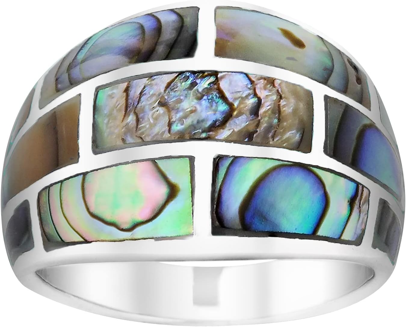 AeraVida Modern Brick Blocks Abalone Shell .925 Sterling Silver Ring