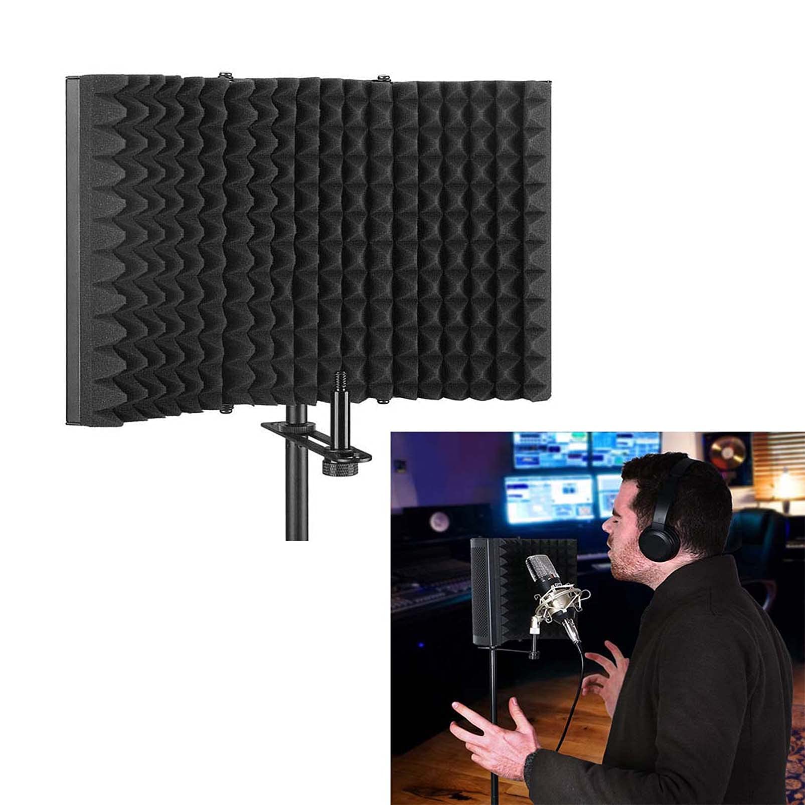 Mikrofonisolationsschild, Professionelle Studioaufnahmegeräte Für Sound Booth, High Absorbierender Schaumstoff Vorne & Belüftete Metallrückplatte Zum Filtern Von Gesang