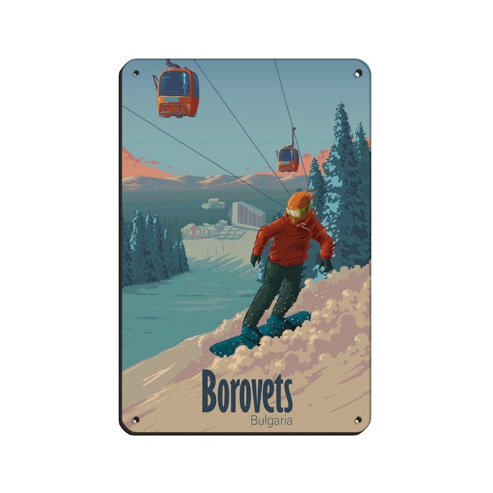 Plaque snowboard vintage Borovets déco chalet montagne pour salon