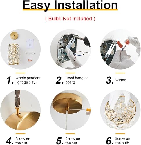 Miniatura 7 de Biewalk Lámparas colgantes doradas, modernas lámparas colgantes doradas, candelabros de cristal, lámpara colgante ajustable para cocina, isla,