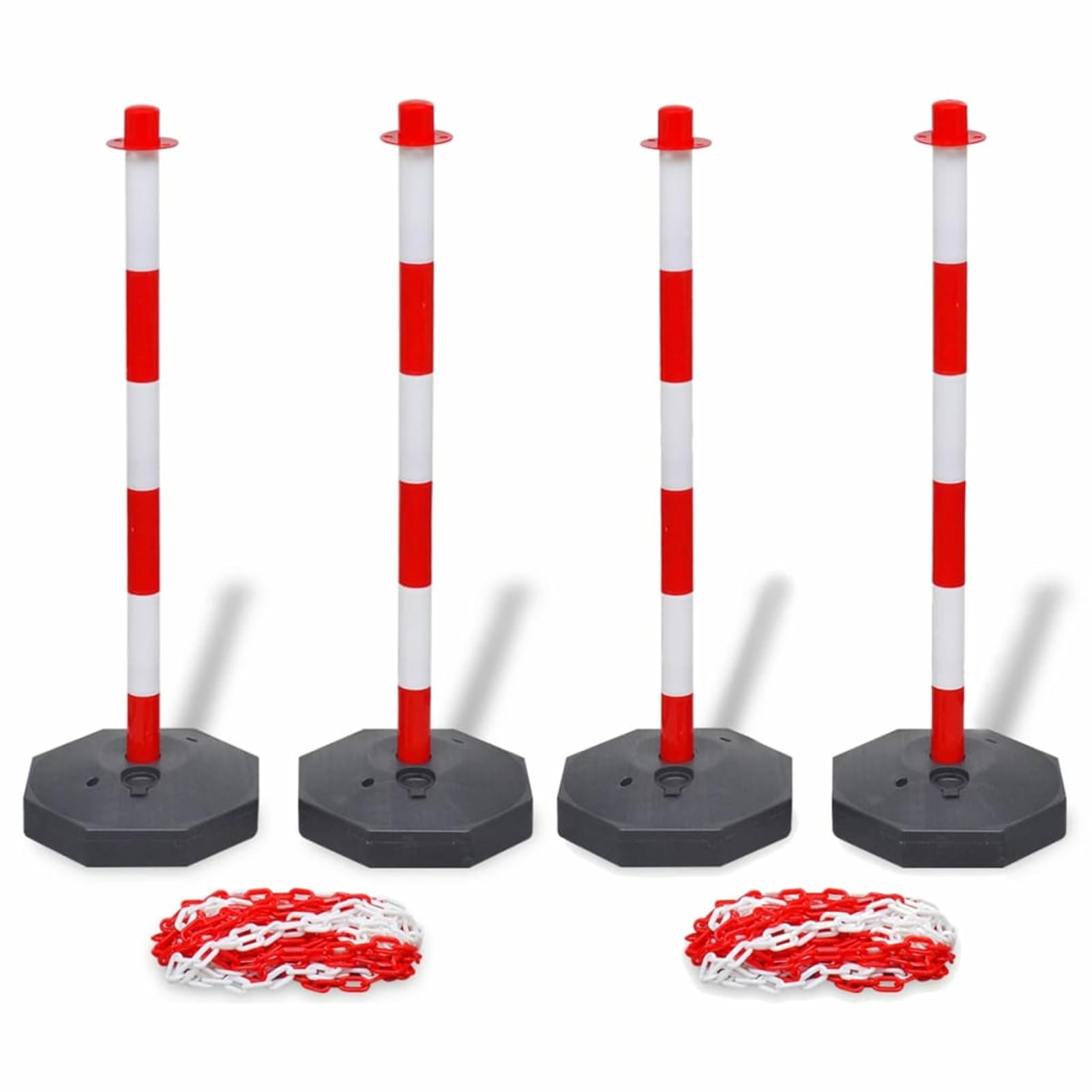 Homgoday Juego de 4 postes de cadena y 2 chians de plástico de 10 m cada uno de los carteles de seguridad para negocios e industriales