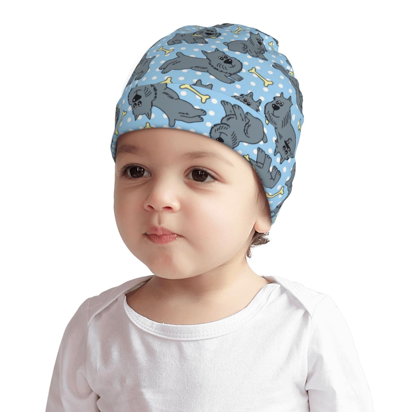 Cute Dog of Schnauzer Animal Pattern Kids Beanie Hats Warm Knit Beanie Cap Skull Caps Gifts Decor for Boys Girls White