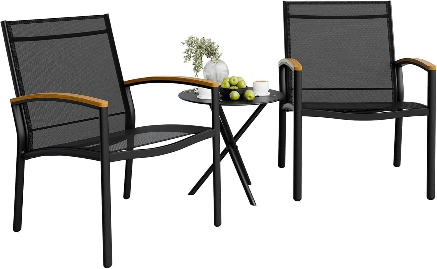 3-piece Small Restaurant Set, Made of Polyester Fabric, Suitable for Lawns, Gardens and Balconies(Black)