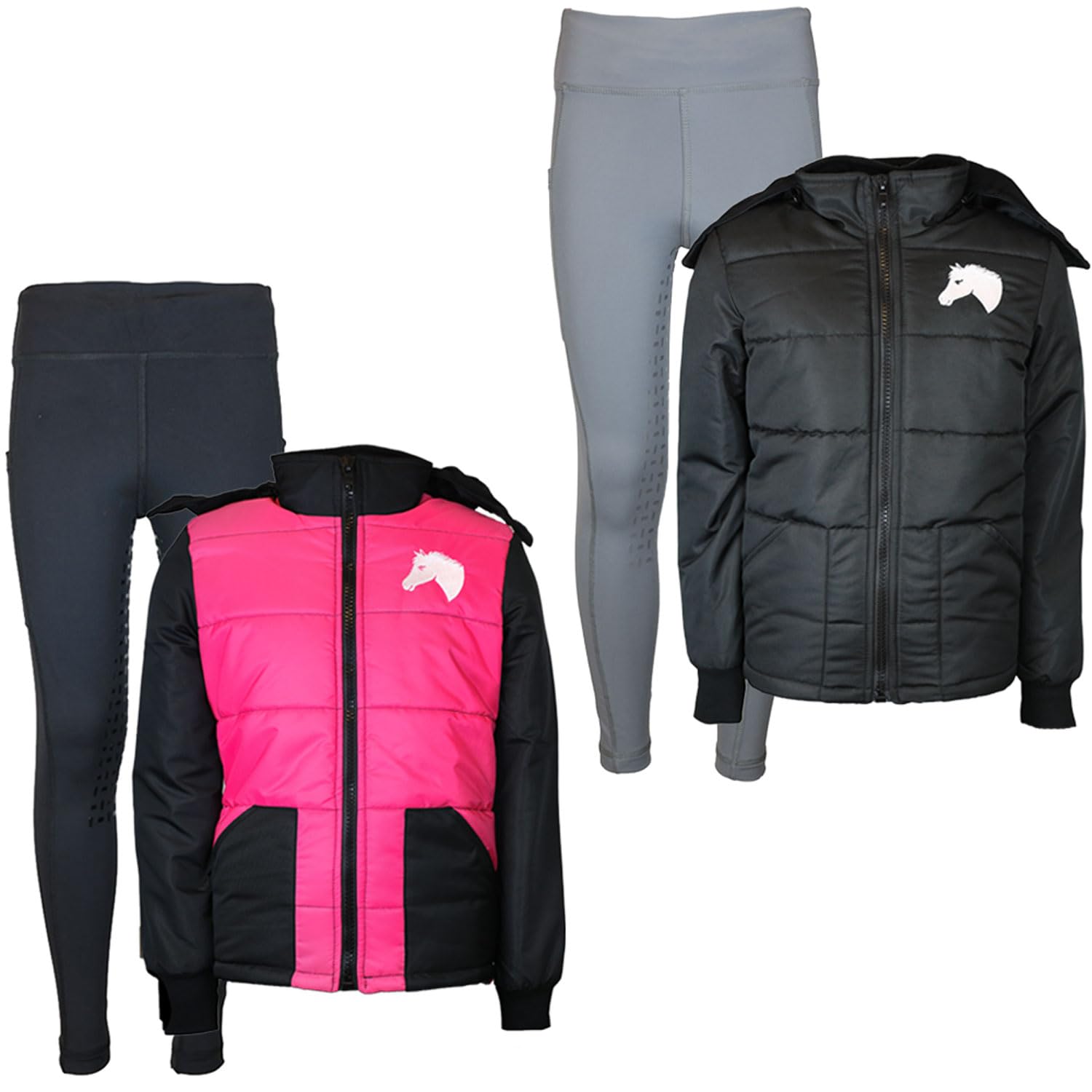 Set da equitazione per bambini, con giacca da equitazione Mia, colore rosa, trapuntato, fodera in pile (158/164)