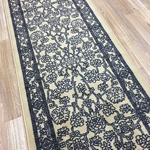 Kapaqua Rubber Back Non-Slip 2'8" X 10' Fancy Egyptian Print Traditional Ivory Long Runner Rug - Rana Collection Kitchen Hallway Entry Pet High Traffic Rug Ran2052-310 #TOP30