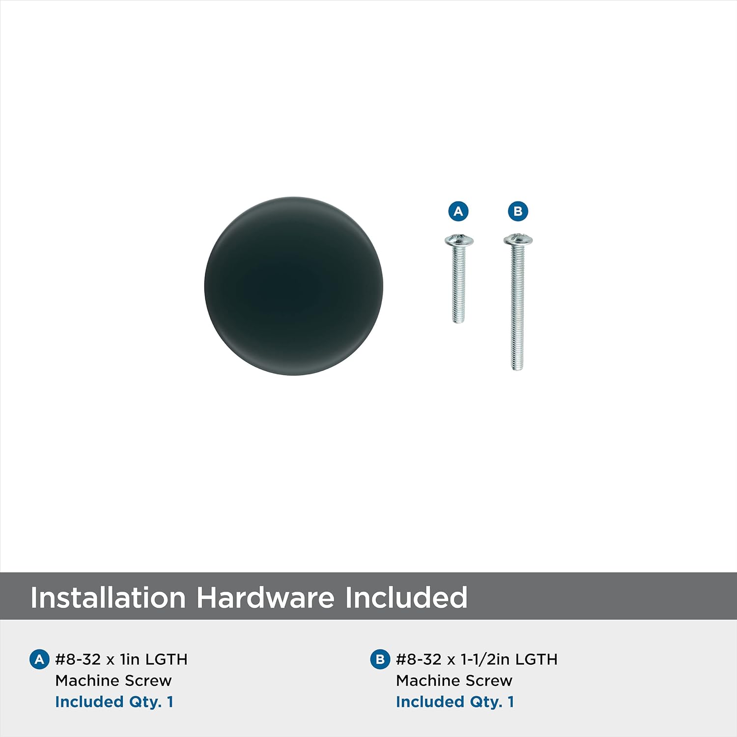 Matte Black Round Modern Cabinet Knob with Mounting Hardware