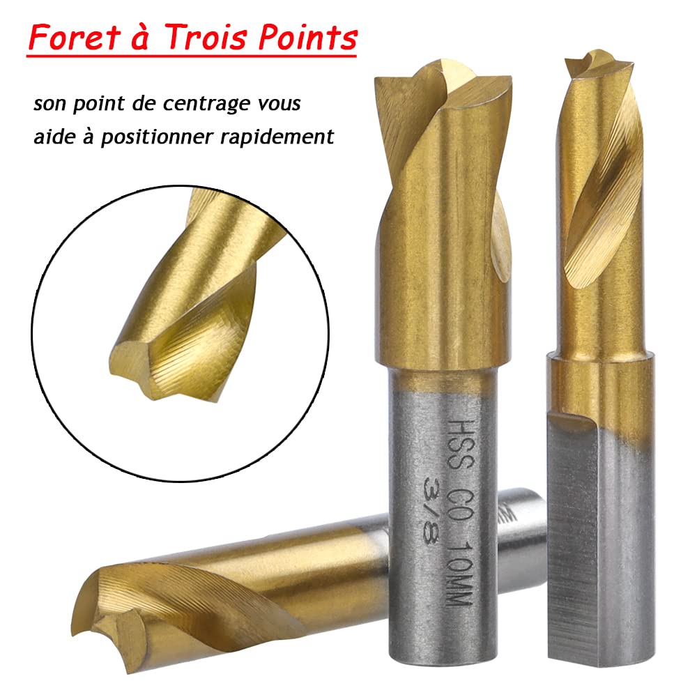 Mesee Lot de 3 Forets à Souder par Point HSS CO Plaquée en Titane 6.5mm/8mm/10mm
