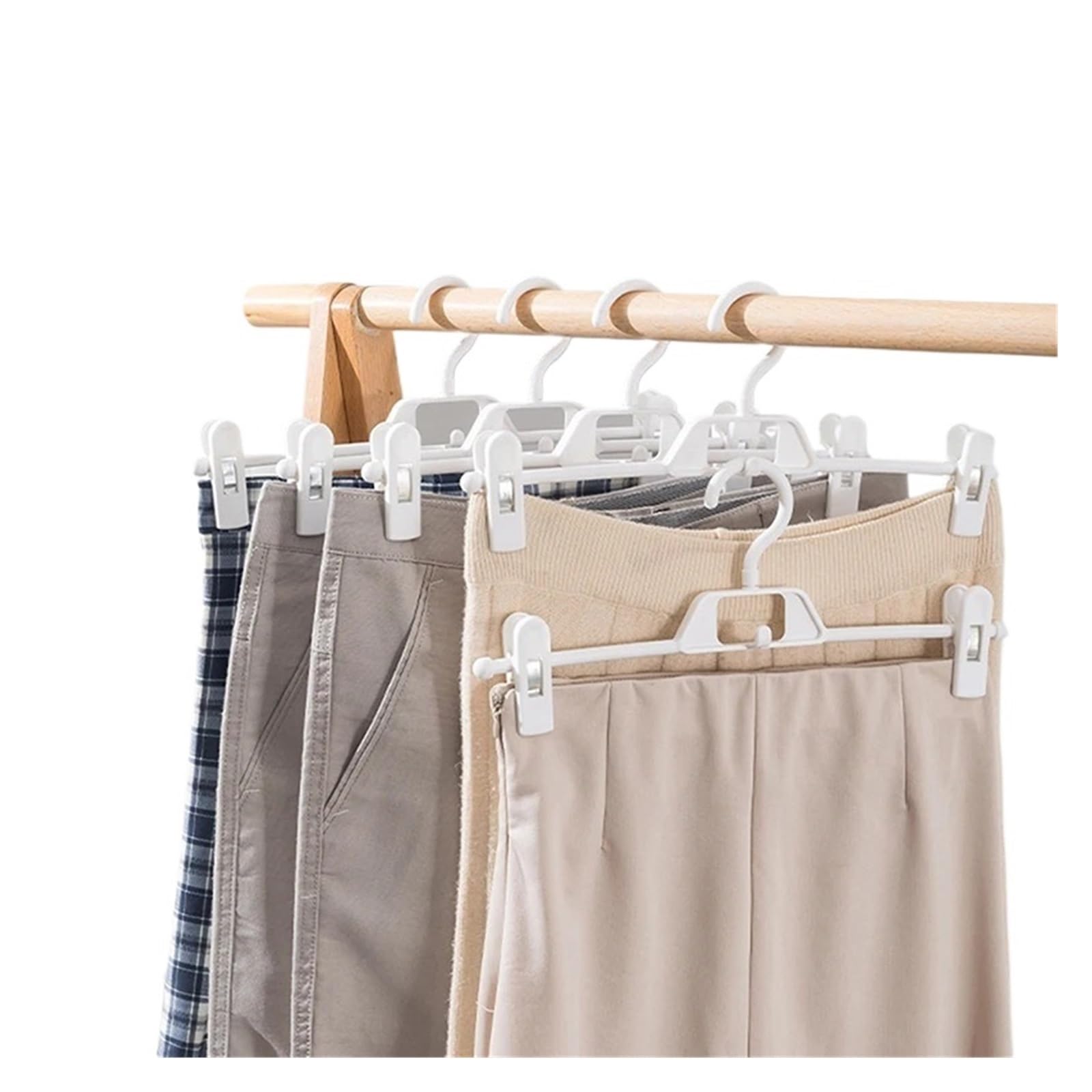 Skirt Peg Hanger Adjustable Trouser Clips Save Space Hangers Non-Slip Fix Clip Wardrobe Organizer(White)
