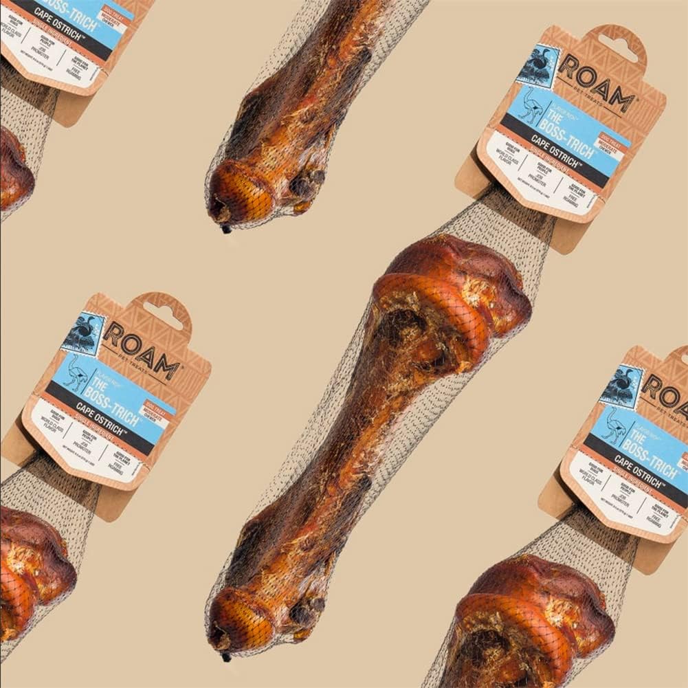 ROAM Pet Treats Ostrich Bones for Dogs Pack of 2 for Medium and Large Breeds – Boss-trich Long Lasting Ostrich Dog Bones, Dog Treats