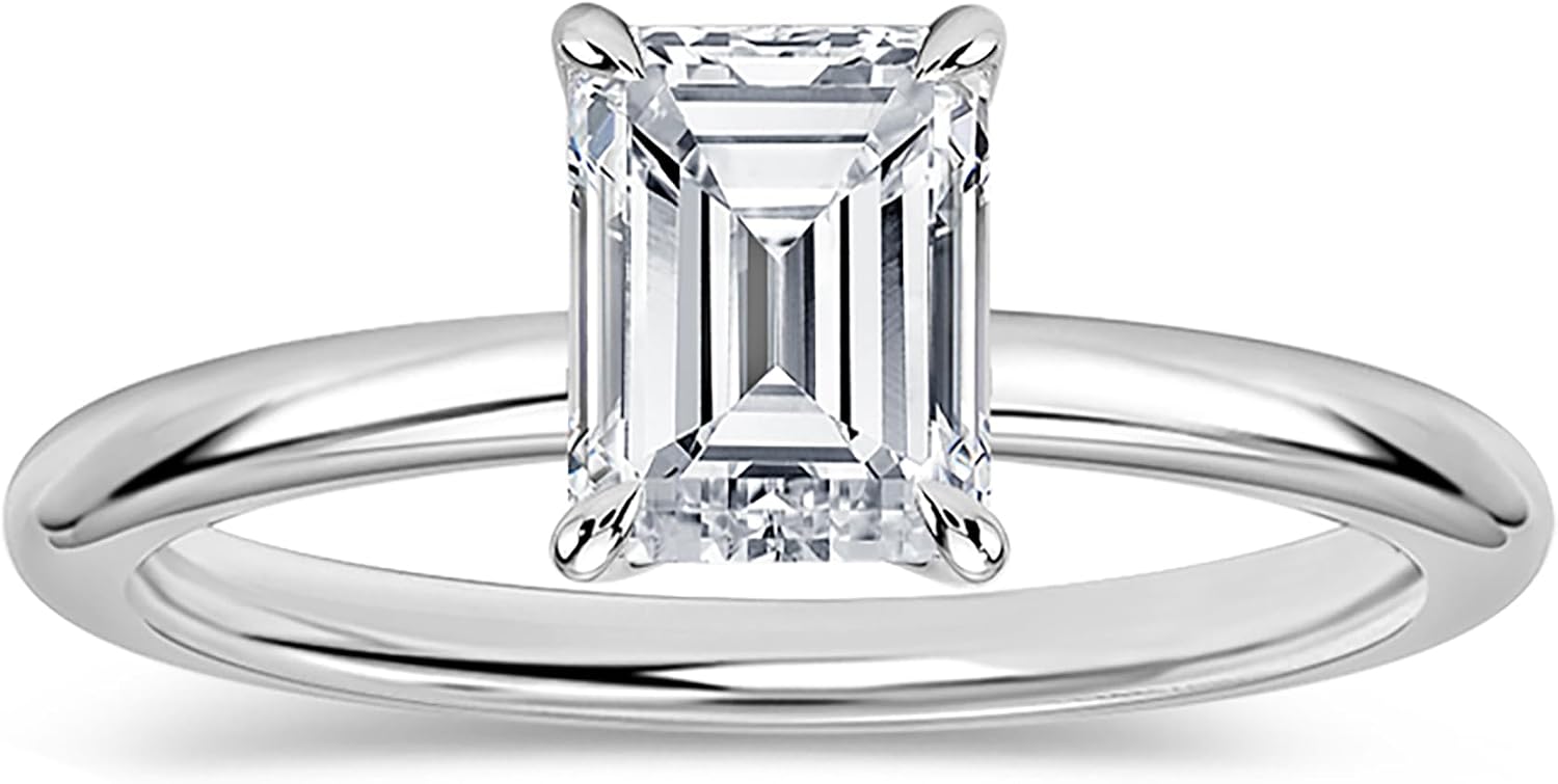 IGI Certified 1.00 Carat Emerald Cut Lab Grown White Diamond 4 Prong Solitaire Engagement Ring for Women in 10K Solid Gold