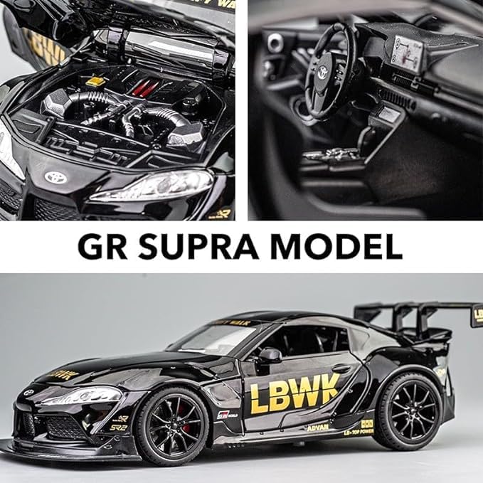 Image of Diecast Model Metal Pull-Back Car With Sound Light And Opening Doors: A Kids' Toy Vehicle Gift (1:24 Toyota Supra Gr Lbwk - Black)