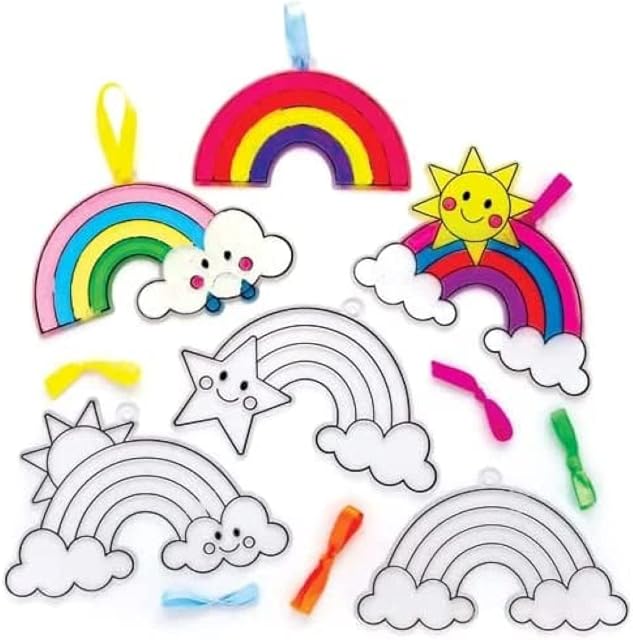 Baker Ross FE148 Rainbow Suncatcher Craft - Pack of 10, Stained Glass Effect For Kids to Decorate and Display for Arts and Craft Activities
