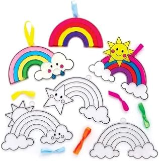 Baker Ross FE148 Rainbow Suncatcher Craft - Pack of 10, Stained Glass Effect For Kids to Decorate and Display for Arts and Craft Activities