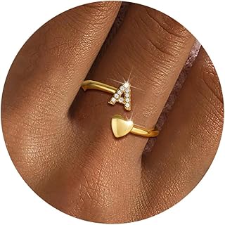 Gold Initial Rings for Women Girls, Dainty 14K Gold Plated Adjustable Initial Rings Cute