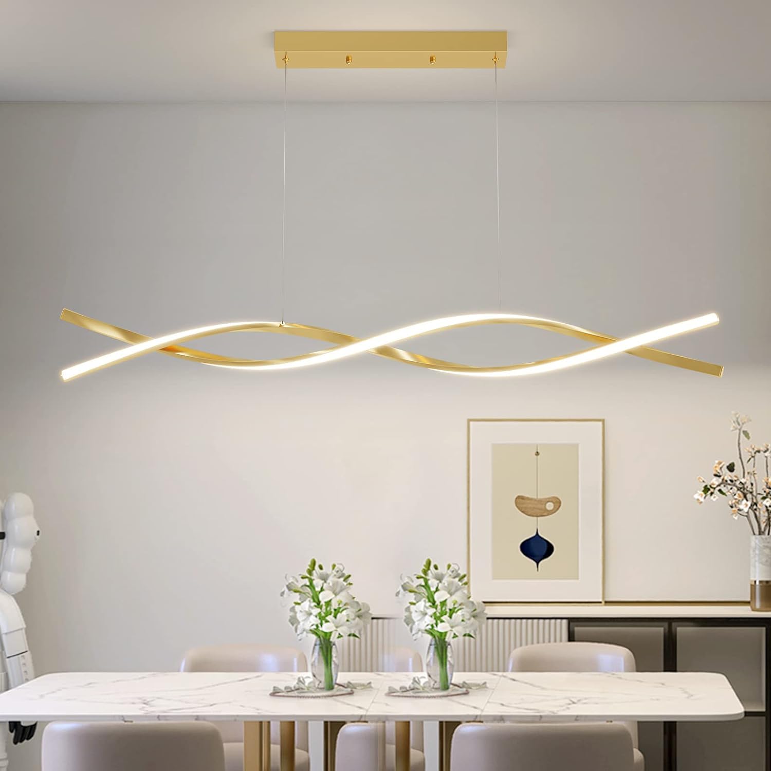Mikeru Plafonnier LED pour salle à manger, 36W 100cm, Luminaires modernes pour îlot de cuisine, Suspension linéaire à intensité variable avec télécommande, Hauteur réglable de 150cm, Réglage de la