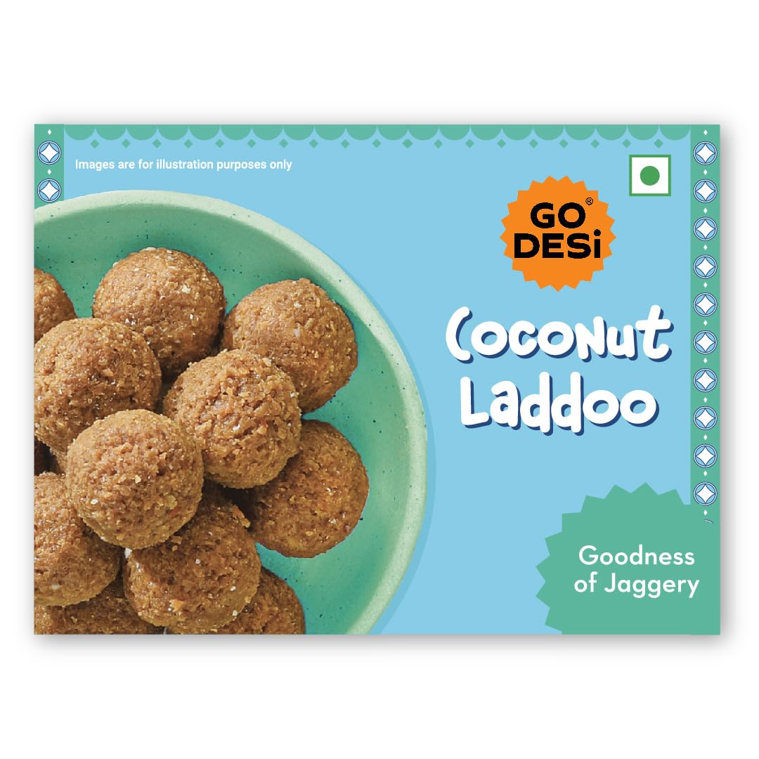 GO DESi Coconut Laddoo, Made with Jaggery, Nariyal Ladoo, Laddu, Sweets Indian Mithai, Gift pack, 200/250 grams