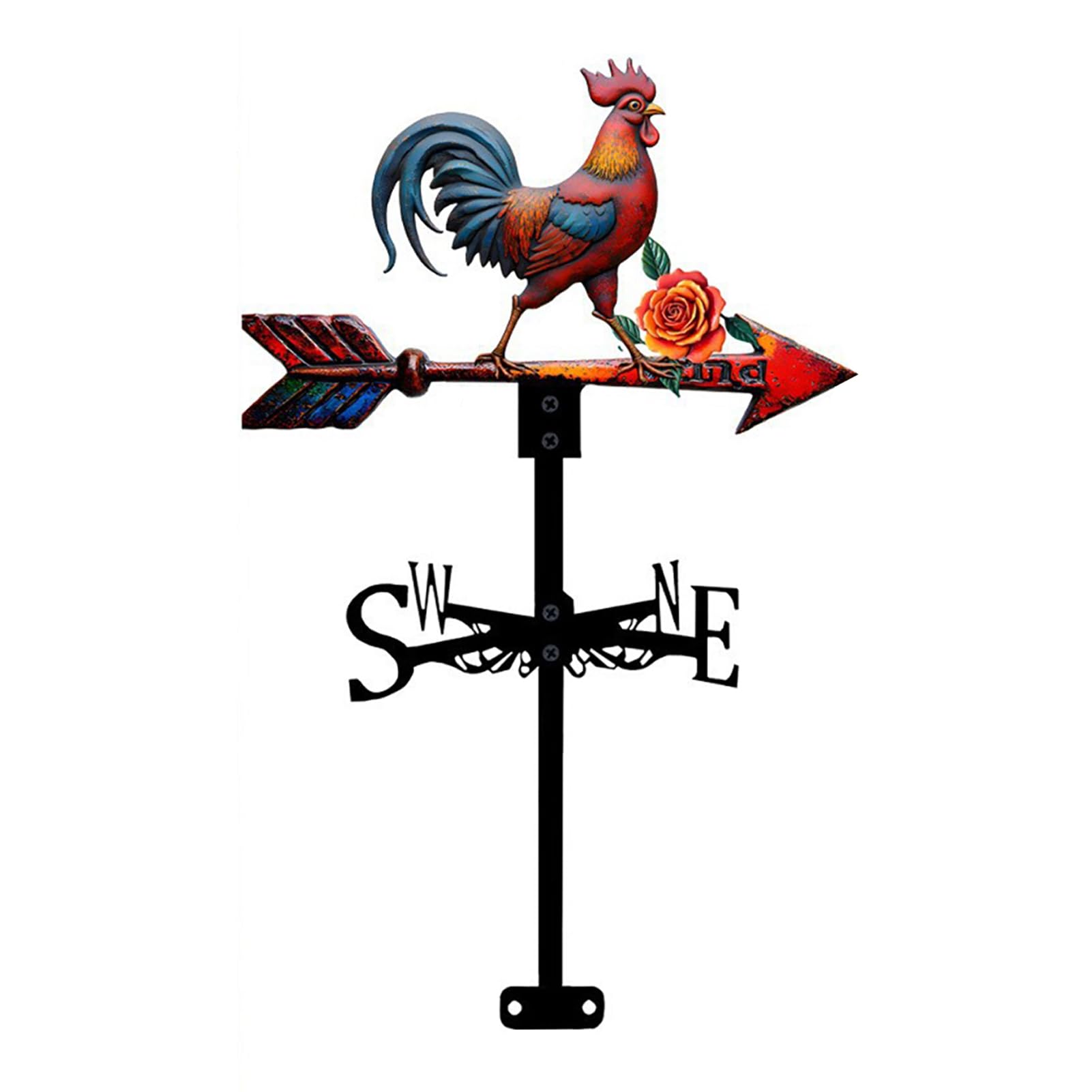 Retro Style Rooster Wind Vane Metal Chicken Weather Indicator for Roof Mount Outside Garden Yard Gazebo Barn Farmhouse Decor Smooth Rotating Anti-rust Iron Craft Directional Marker One Size