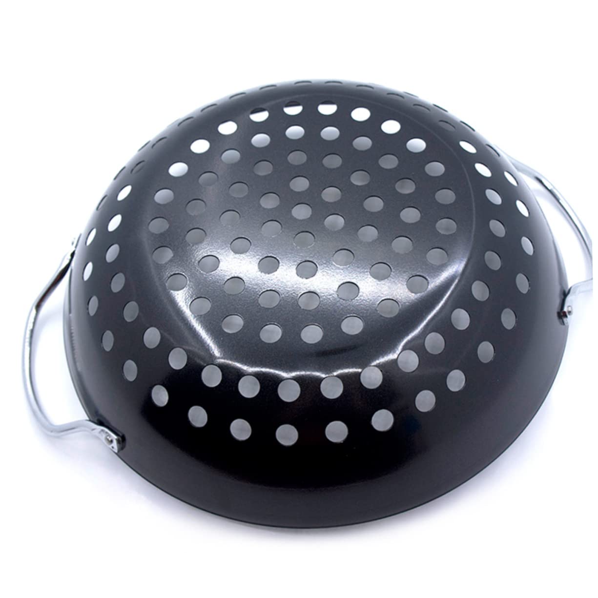 INOOMP Sartén Antiadherente para Parrilla de Acero Negro con Diseño de Agujeros y Mango, Plato de Barbacoa para Cocinar Verduras y Pescado en Casa Aire Libre