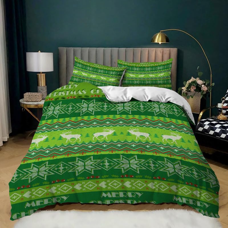 Housse de couette 240 x 260 cm wapiti vert avec 2 taies d'oreiller en microfibre
