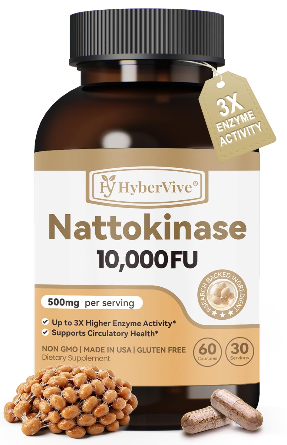 Advanced Nattokinase Supplement 10000 FU 500mg, 60 Vegan Capsules