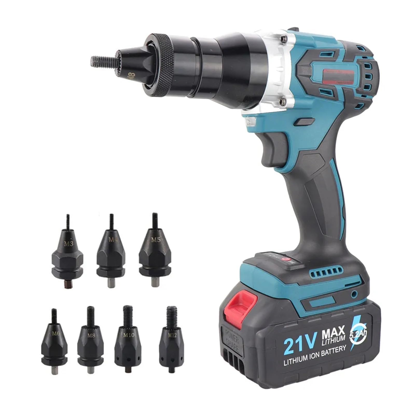Pistola eléctrica inalámbrica de remaches, herramienta de remache ciego automático para tuercas M3-M12, remachadora de mano resistente para reparación de automóviles