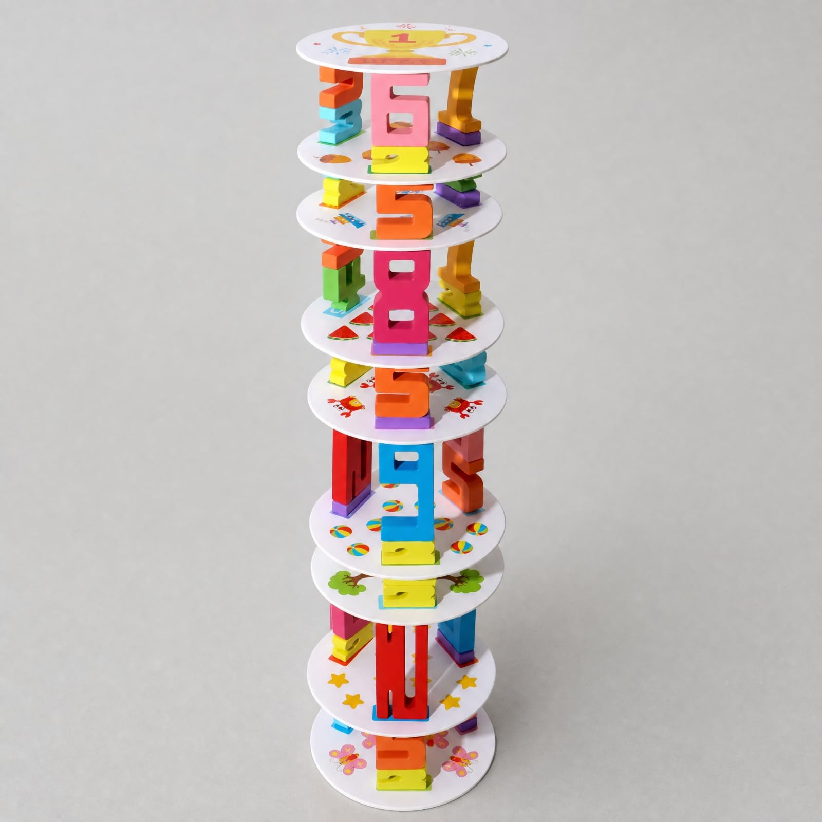 Gioco di Impilamento di Numeri con Piattaforme e Carte Aritmetiche Colorato Torre Equilibrio con Blocchi Numerici Interattivo Giocattolo per Asilo