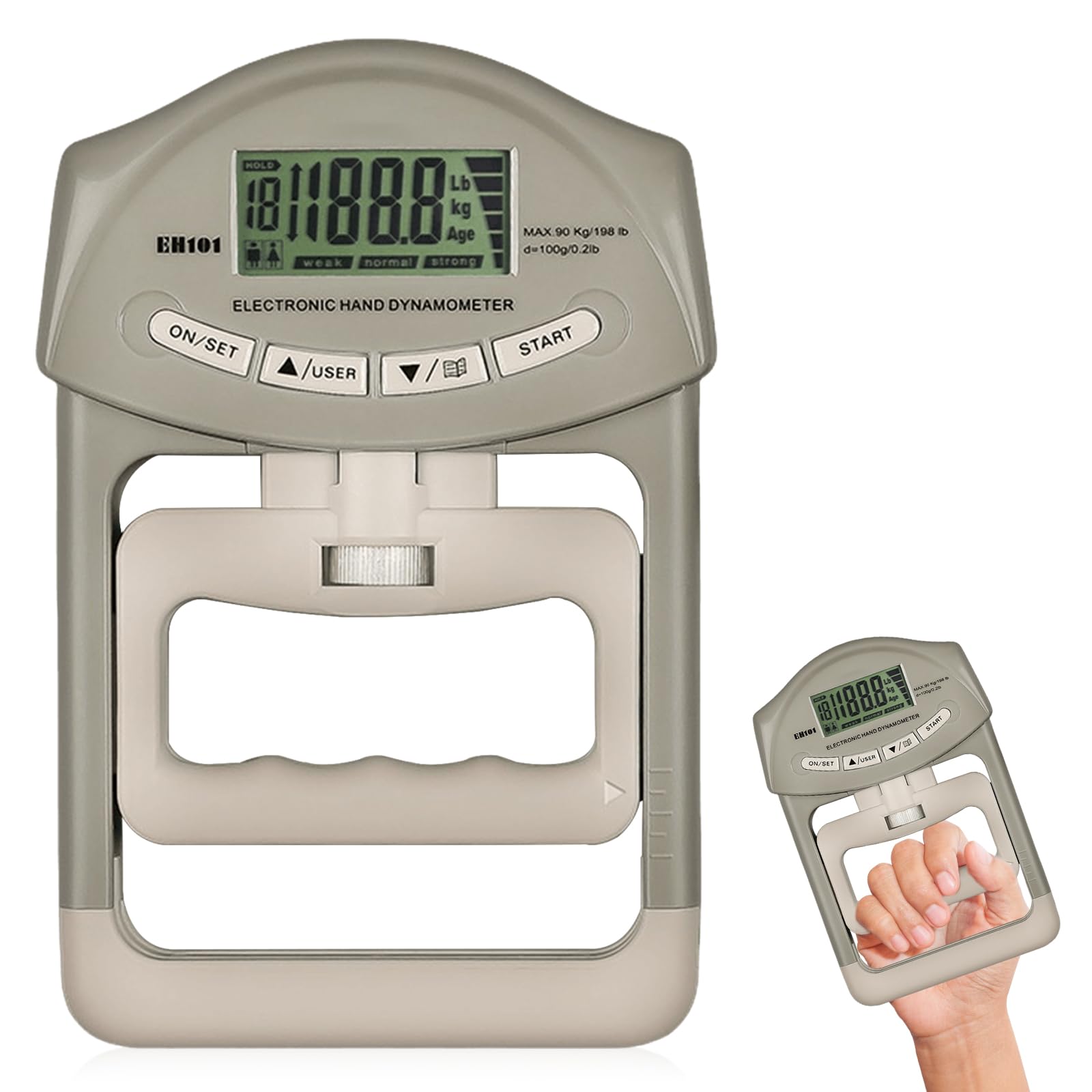 Dinamómetro Digital de Mano 180 kg con Cable USB, Medidor de Fuerza de Agarre con Pantalla LED Gris