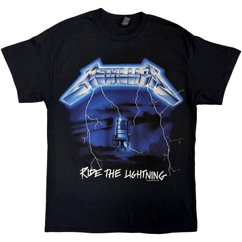 Metallica Men's Black T Shirt Ride The Lightning Tracks Band Logo Official Xl