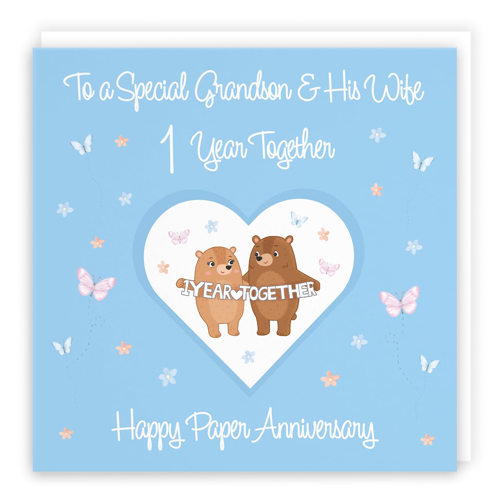 Hunts England, Large Grandson & Wife 1st Anniversary Card, 1 Year, Paper Anniversary, Romantic Meadows, Fun Card
