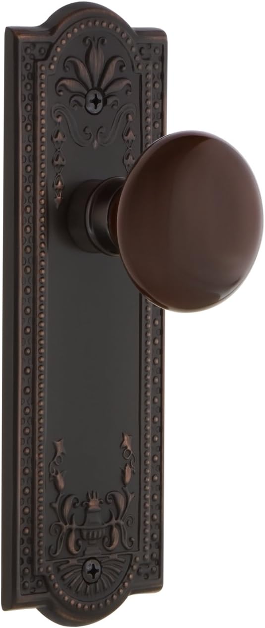 Nostalgic Warehouse Meadows Plate Passage Brown Porcelain Door Knob in Timeless Bronze
