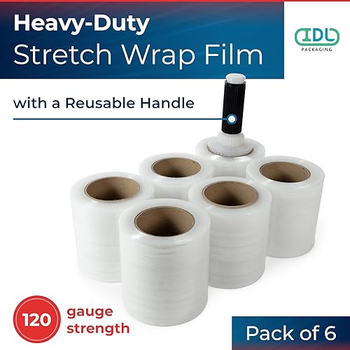 Miniatura 2 de IDL Packaging Mini rollo elástico de 5 pulgadas, 700 pies, calibre 120 (paquete de 6) con un mango de plástico incluido – Envoltura de plástico