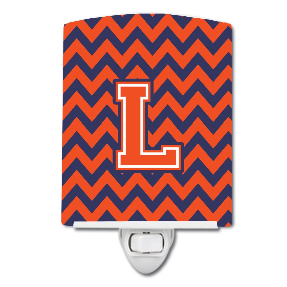 Caroline's Treasures CJ1042-LCNL Letter L Chevron Orange and Blue Ceramic Night Light Compact, UL-Certified, Ideal for Bedroom, Bathroom, Nursery, Hallway, Kitchen, 6x4x3, Multicolor