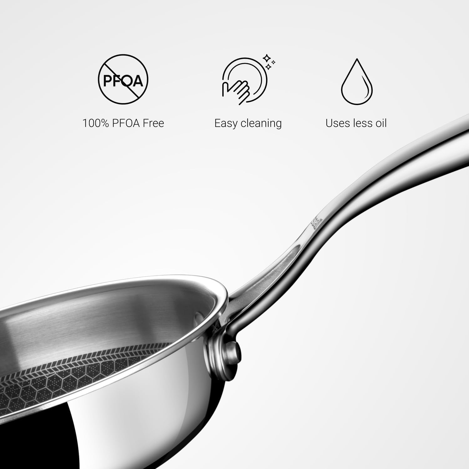 Stahl Triply Stainless Steel Non Stick Pan | Stainless Steel Frying Pan Without Lid | Fry Pan with Induction Base|Scratch Resistant Non Stick Pan | Hybrid 6438, Dia 18 cm, 0.9L (Serves 1 Person)