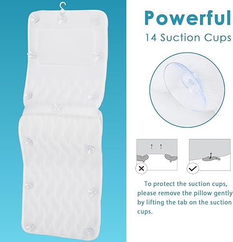 Miniatura 4 de AEROiVi Almohadas de baño para soporte de cuello y espalda, almohada de bañera con cojín para reposacabezas, 6 ventosas antideslizantes, accesorios