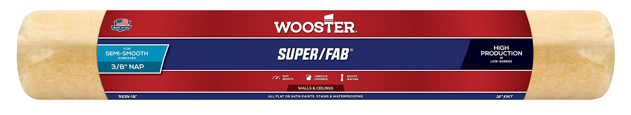 Wooster Brush R239-18 Super/Fab Roller Cover, 3/8-Inch Nap, 18-Inch