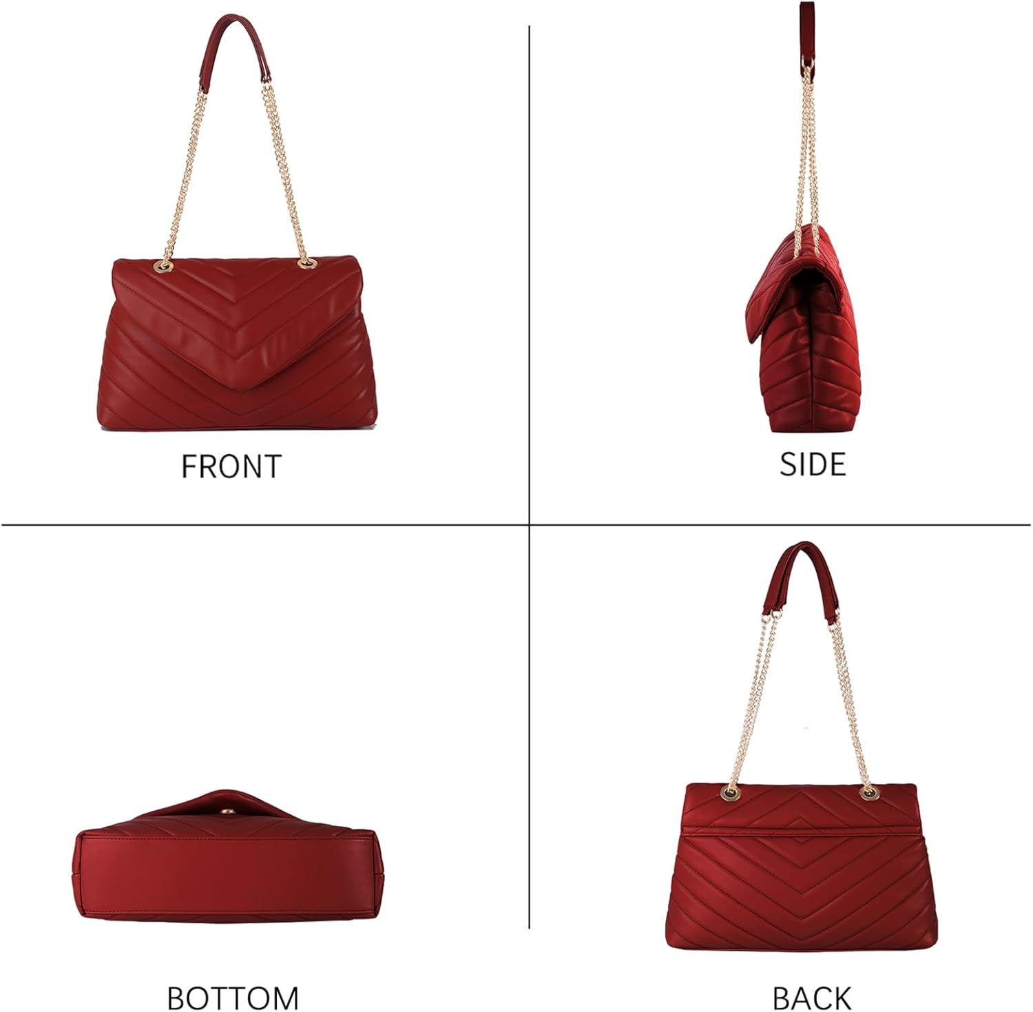 Quilted Crossbody Bag for Women, Soft Vegan Chevron Purses, Trendy Shoulder Handbags with Flap (Burgundy) - Image 3