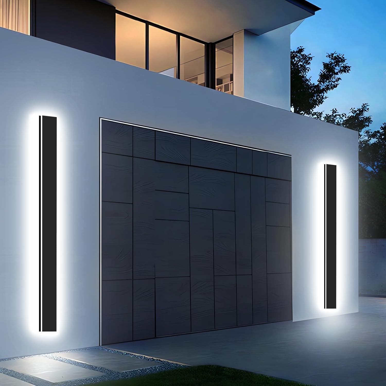 Upgraded 79 inch Modern Wall Light, 4.33 Inch Wide Dimmable Linear Wall Sconce, Waterproof IP65, Black LED Long Outdoor Lights for Garage, Front Door, Exterior Wall Lights
