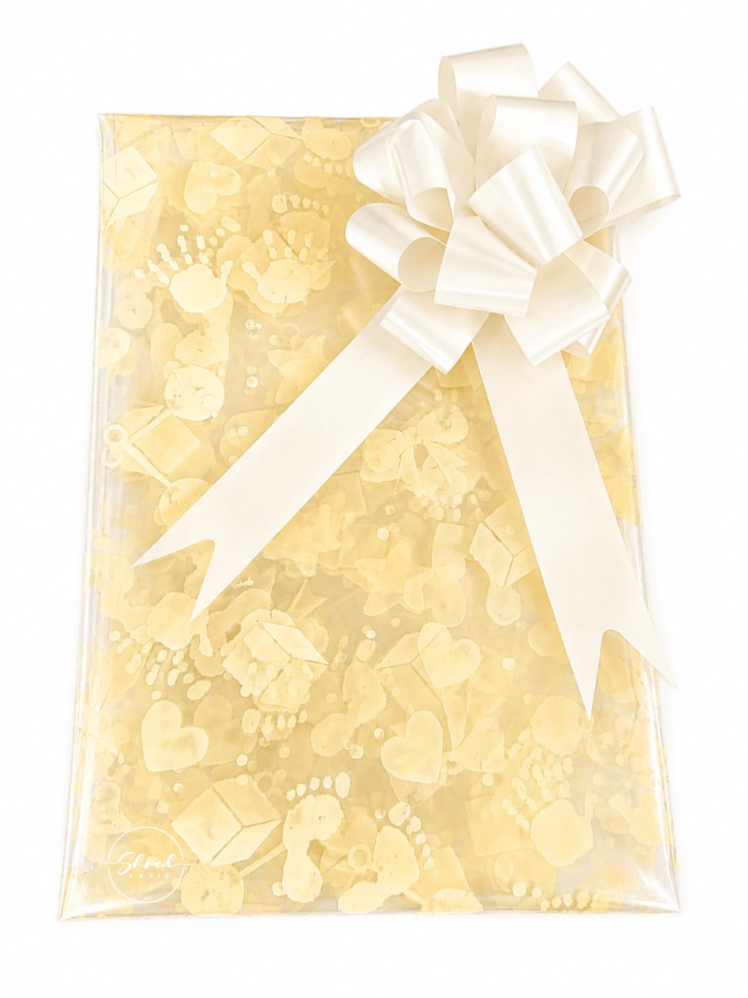 ShredAstic® Baby Print Cream Florist Cellophane wrap with 30mm Pull Bow (3 metres, white)