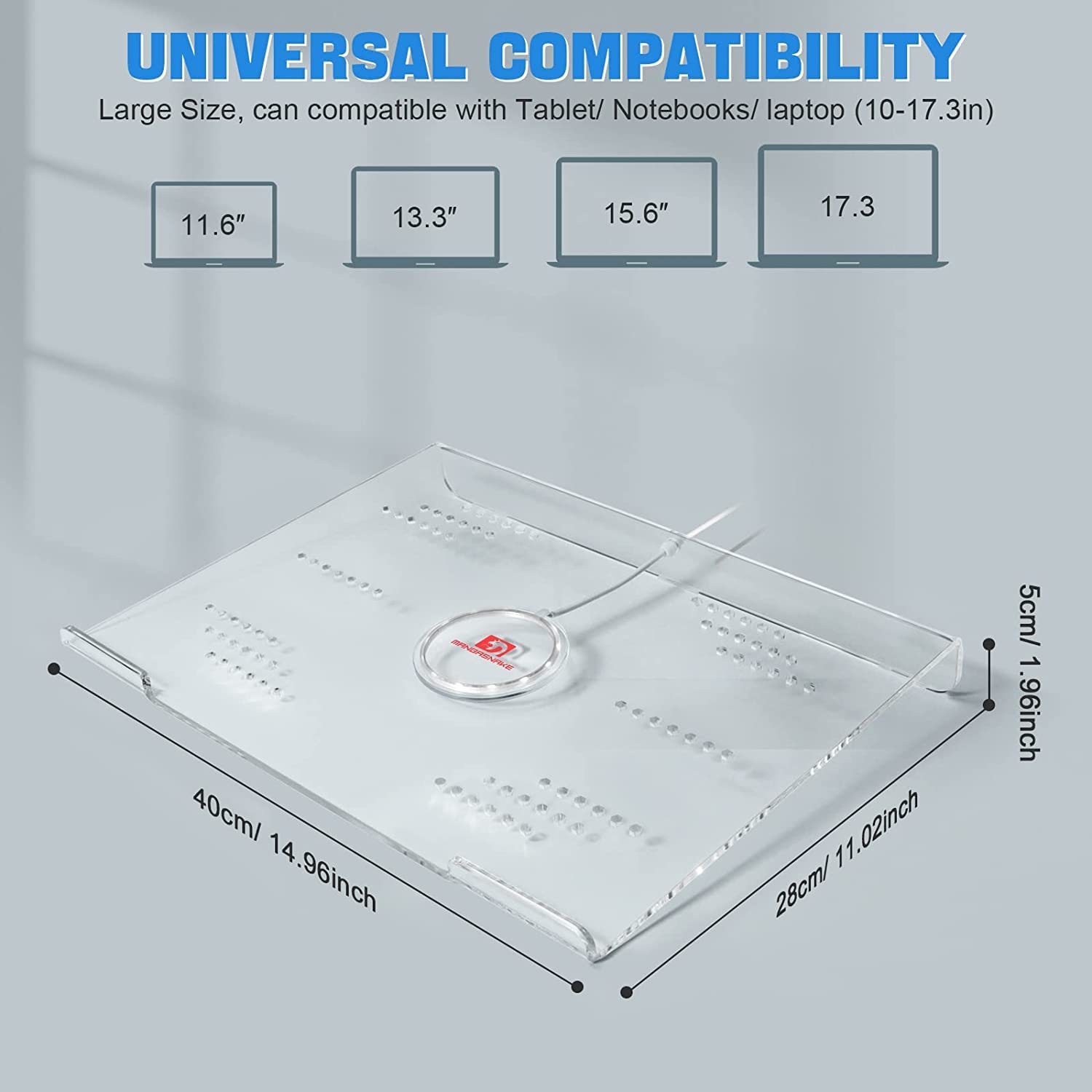 MAMBASNAKE Supporto per Laptop, Ergonomico Riser per Computer, Supporta per Notebook in Acrilico, Ventilato Supporto per PC, 366 RGB Retroilluminato, Compatibile con iPad MacBook Air HP, 10- 17,3"