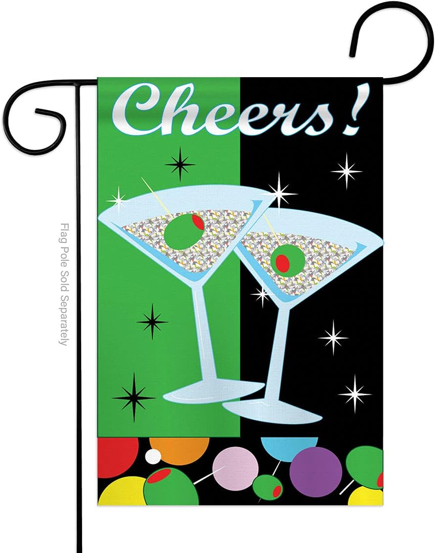 Breeze Decor Two Group G165052-P2 Cheers Happy Hour & Drinks Beverages Decorative Vertical Garden Flag, 13"x 18.5", Multi-Color