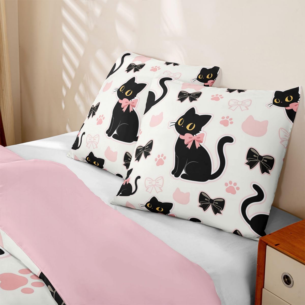 Homewish Niedliche Schwarze Katzen Bettwäsche 4teilig 135x200
