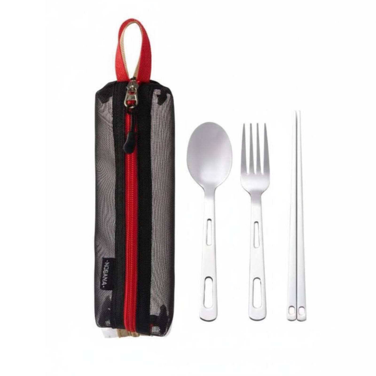 4 Teiliges Outdoor Besteckset: Löffel Und Gabel Aus Edelstahl, Praktisch mit Etui, Ideal für Camping, 4 Stück