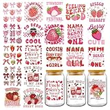 Pink Strawberry UV DTF Stickers - 20 Sheets You are Berry Special UV DTF Cup Wraps for 16 20 oz Glass Water Bottles, Cute Bows Strawberry Transfer Sticker Decals DIY Coffee Mug Decor Gift for Women